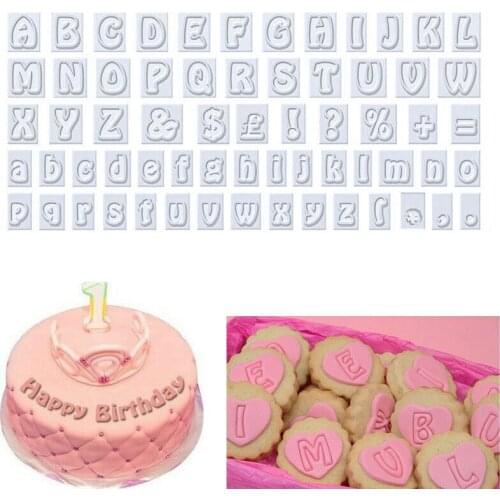 64pcs DIY Baking Cake Tools Plastic Alphabet Cookie Cutter Fondant Mold Uppercase LowerCase Number Letter Symbol Stamps Tool