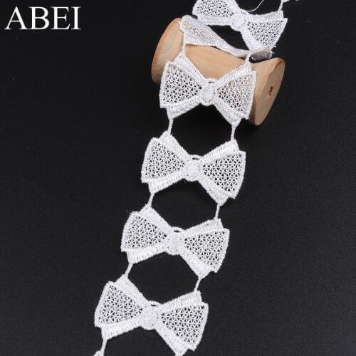 2yards/lot White Bow Lace Ribbon for Garment Accessories Soluble Lace trims Sewing Fabric DIY Wedding Craft