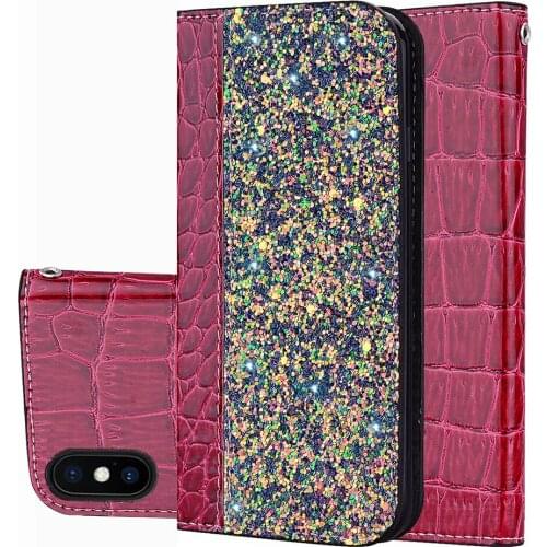 Glitter Bling Phone Cases For iPhone XS Max Leather Wallet Magnetic Flip Crocodile Skin Case For iPhoneX XR X S R iPhoneXS Cover