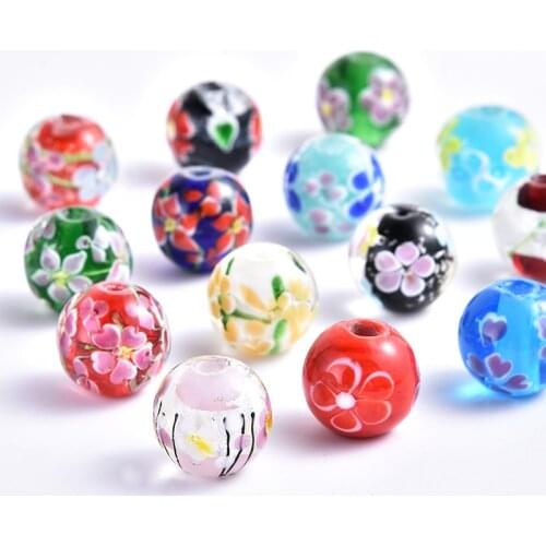 5pcs 22mm Big Murano Transparent Round Lampwork Glass Bead Womens Perles Handmade Flower Loose Bead For Diy Jewelry Accessories
