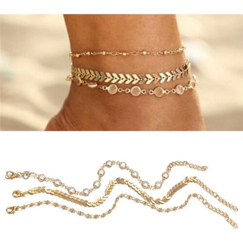 3PCS Crystal Chain Anklet Bracelet Barefoot Sandal Beach For Women Girls Fashion Anklet Foot Ankle Bracelet Beach Jewelry