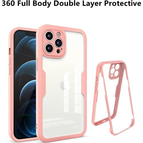 For iPhone 12 11 Pro Max X XS 7 8 Plus SE Case Luxury Transparent Clear Cover 360 Full Body Double Layer Protective Phone Coque