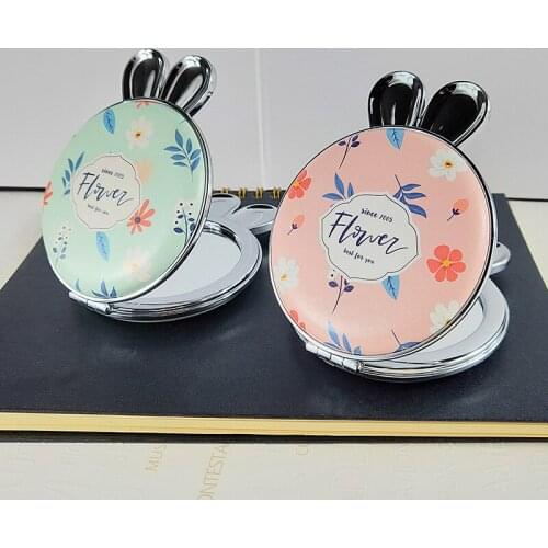 1PC Double Sided Mirror Flowerr Pattern Portable Women Girls Beauty Cosmetic Compact Mirrors Rabbit Pocket Makeup Mirror