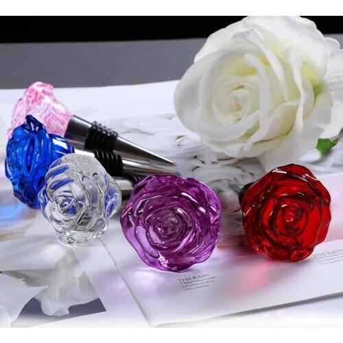 Elegant Wine Stopper Rose Shaped K9 Crystal Transparent Aluminum Crystal Wine Seal Glass Bottle Vacuum Plug Wine tools Home deco