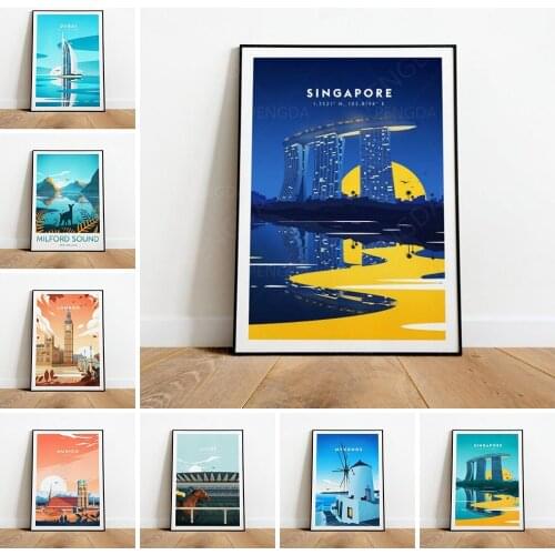 Canvas Pictures Home Cartoon City View Blue Ship Cool Decoration Modern Paintings Wall Art Prints Posters Modular Living Room