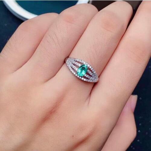 Luxury Emerald Ring for Party 4mm*6mm 100% Natural Emerald Silver Ring 925 Silver Emerald Jewelry Gift for Woman