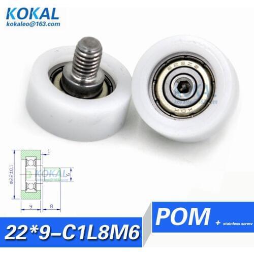 [LP22*9-C1L8M6]Free Shipping 10pcs cable pulley bearing roller with M6 screw ball bearing wheel 5*22*9mm with M6 screw roller
