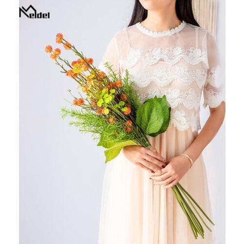 Meldel Bridal Wedding Bouquet Drop Shipping Artificial Silk Pompom Flowers Fake Pine Needles Leaves Photography Wedding Supplies