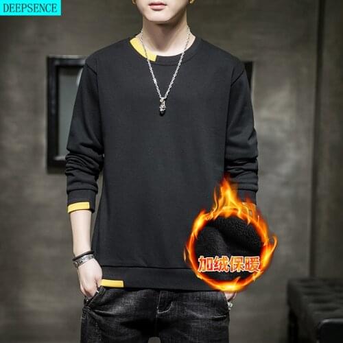 2021 Autumn and Winter Solid Color V-Neck Mens Shirt New Plus Velvet Long-Sleeved Mens Casual Shirt T-Shirt Tops for Men