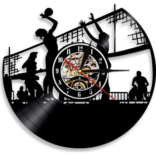 Volleyball Wall Clock Sport Theme Beach Volleyball Big Tennis Vinyl Record Time Clock Creative Handmade Wall Art Decor