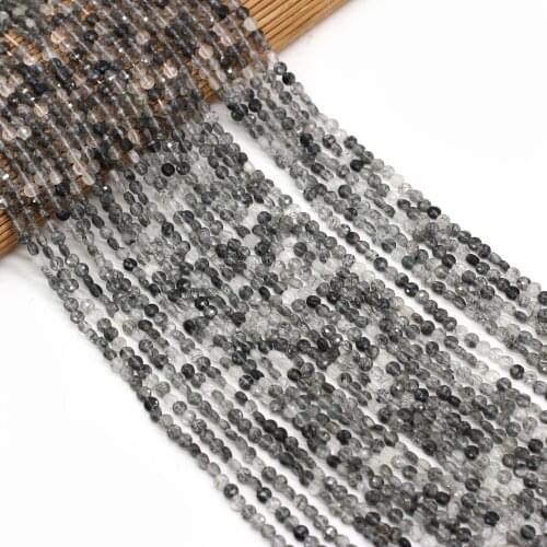 Natural Semi-Precious Stones Beaded Fashion Oblate Section Black Quartz Rutilated Beads for Jewelry Making DIY Bracelet Necklace