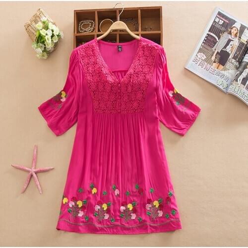 New 2021 Summer Embroidery Cotton Women Blouese Clothes Plus Size Clothing Cute Casual Loose Tops Blusas Feminina Vestidos