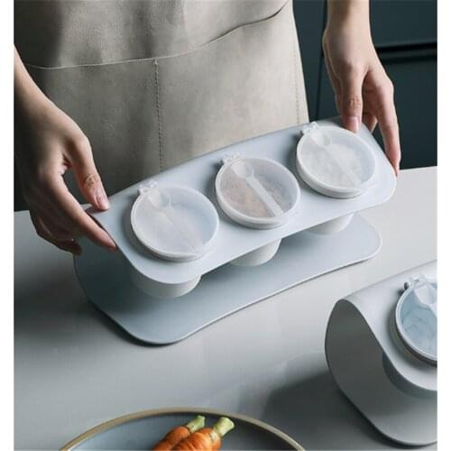 3 in 1 Plastic Acrylic Seasoning Box Spice Jar Set Condiment Cruet Bottle Kitchen Supplies