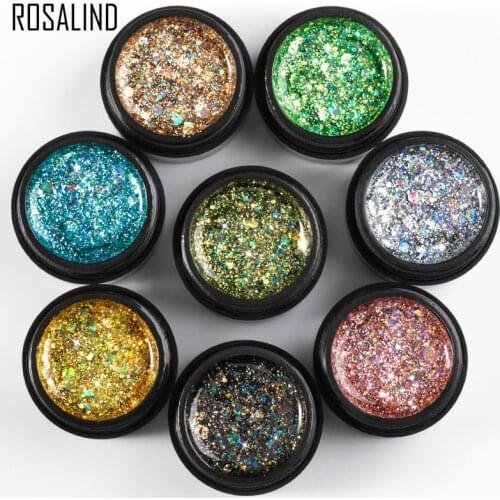 ROSALIND 5ml Shiny Diamond Glitter Gel Nail Polish Hybrid Varnishes For Manicure Nail Art Design Gel Polish Top and Base Set