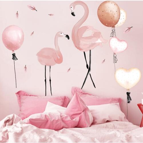 [shijuekongjian] Flamingo Animal Wall Stickers DIY Cartoon Balloons Mural Decals for Kids Rooms Baby Bedroom House Decoration