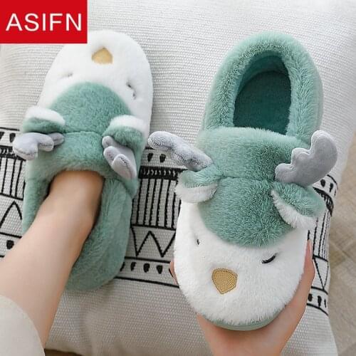 ASIFN Comfortable New Cute Slippers for Women Winter Cotton Cartoon Home Couple Indoor Warm Plush Women Men Shoes Fur Slippers
