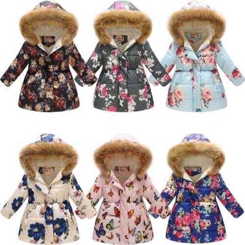 Thickened Winter Girls Jacket Fashion Printed Hooded Outerwear Children Wear Plus Velvet Warm jackets Baby Clothing 2021 New