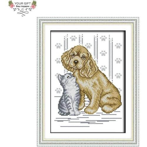Your Gift D976 14CT 11CT Counted and Stamped Home Decoration Cat and Dog Cross Stitch Kits