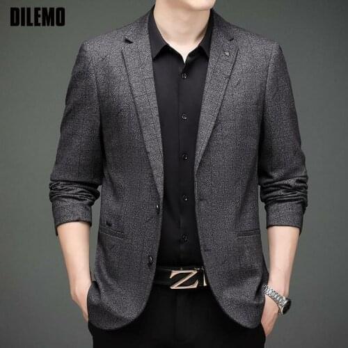 High End New Designer Brand Plaid Jacquard Casual Fashion Elegant Blazer Jacket Slim Stylish Trendy Suit Coat Mens Clothes