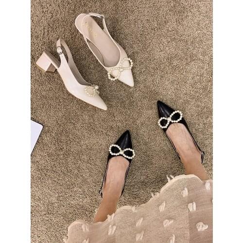 Womens Shoes High Heels Spring 2021 New Fashion Pearl Pointed Square Heel Sandals Women Shoes High Heel
