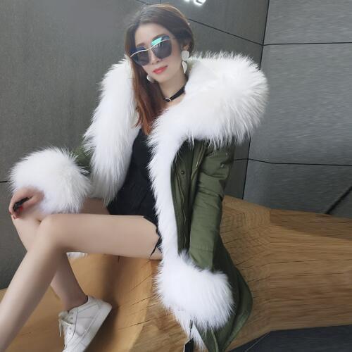 MMK Womens winter Real fur coat Natural Raccoon fur jacket Hood Parka female warm Faux fur liner Military Genuine Fur coat