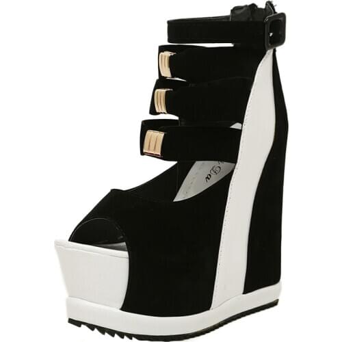 Woman Shoes 2019 Summer Genuine Women Platform Thick Soles Sandals Wedges High heel 14cm Peep Toe Mixed Colors Sexy Shoes