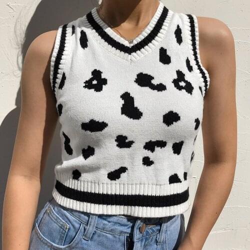 Urifens V Neck Sleeveless Tank 2021 New Milk Textured Sexy Sweater Vest Spotted Jacquard Casual Tight Crop Tops For Women BN31U