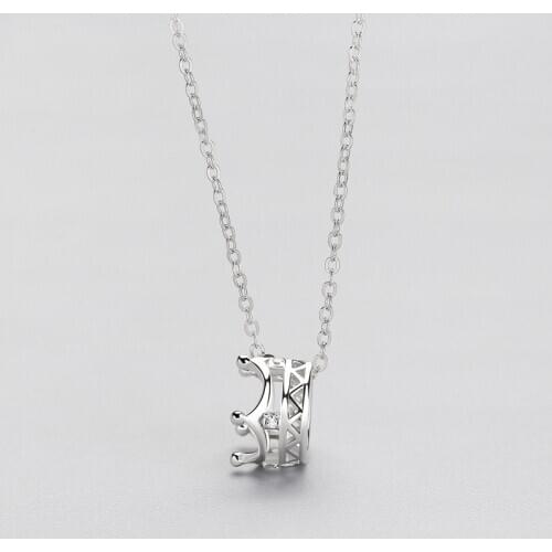 MloveAcc Fashion Genuine 925 Sterling Silver Zircon Crown Pendant Necklace for Women Bijoux Jewelry Birthday Party Trendy Gift
