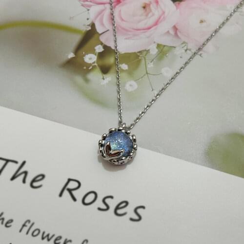 KOFSAC 925 Sterling Silver Necklace For Women Fashion Chic Small Mermaid The Sea Starry Sky Shiny Crystal Blue Pendant Jewelry