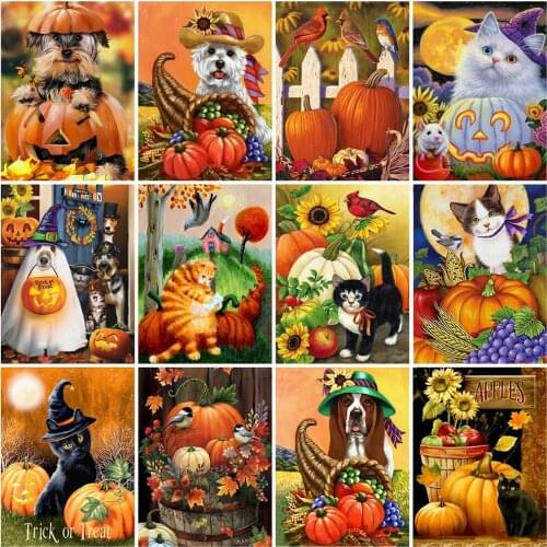 ZOOYA 5D DIY Diamond Painting Cat Rhinestone Picture Diamond Embroidery Dog Animal Cross Stitch Halloween Decor Gift