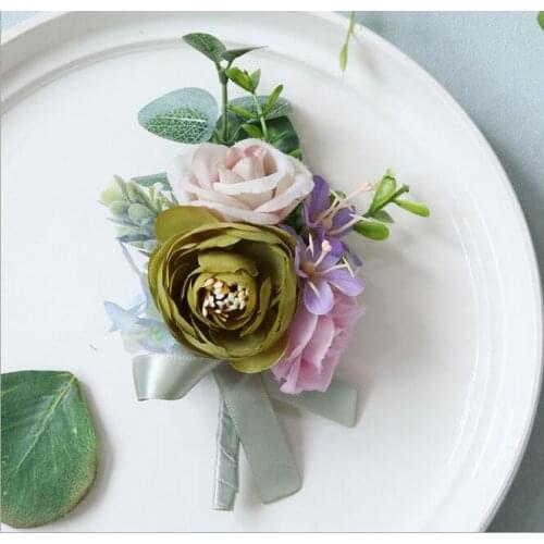 10Pcs/Lot corsage flowers Free shipping bride groom bridesmaids corsage brooch hand wrist flower wedding photography props