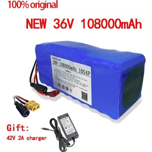 2021Original 36V Battery 10S4P 108Ah 36v 18650 Battery pack 500W 42V 108000mAh for Ebike electric bicycle with BMS 42V Charger