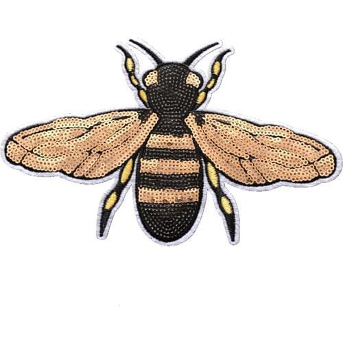 3PCS/SET Gold Bee Patches Iron on Patches for Clothes Jacket DIY Accessory Decorative Applique Insect Honeybee Sequined Patches