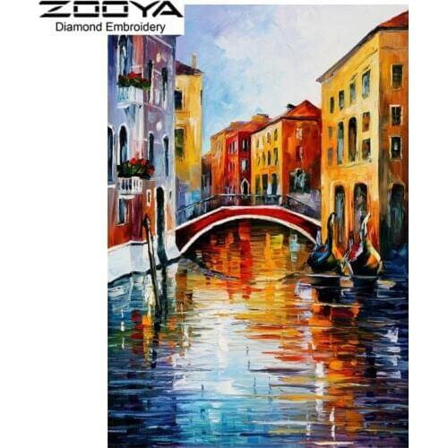 5D DIY Diamond Painting Crystal Diamond Painting Cross Stitch Town Landscape Painting River Needlework Home Decorative BJ1182