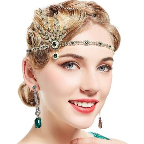 Art Deco Women 1920s Vintage Bridal Headpiece Costume Hair Accessories Flapper Great Gatsby Leaf Medallion Pearl Headband