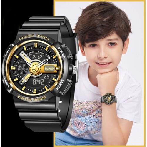 LIGE Military Kids Sport Watches 50M Waterproof Electronic Wristwatch Stop Watch Clock Children Digital Watch For Boys Girls+Box