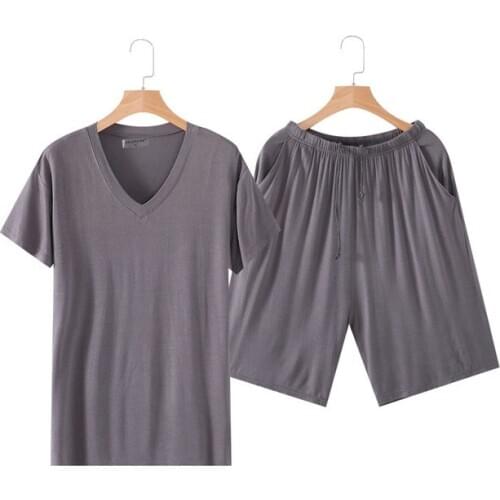 Men Big Size Pajamas Set Modal 2PCS Sleepwear Short Sleeve Shirt&Shorts Male Summer Pyjamas Suit Soft Sleep Set Home Wear L-4XL