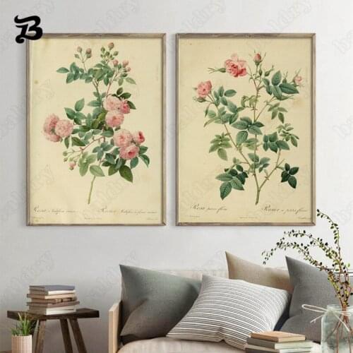 Yellow Retro Flowers Painting Pastoral Style Green Plants Prints and Posters Wall Art Picture for Living Room Bedroom Home Decor