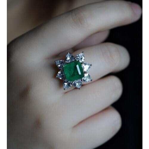 Vintage Flower Ring For women AAAAA Cubic Zirconia Geometry Green Fusion Stone adjustable Bridal Wedding Rings Fashion Jewelry