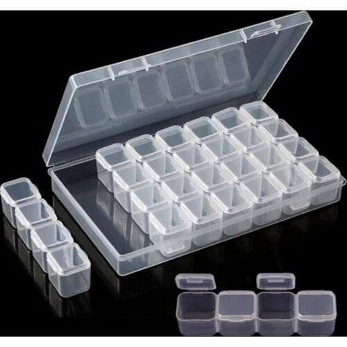 28 Slots Clear Plastic Beads Holder Storage Box For Nail Art Manicure Tools Jewelry Display Case Organizer Box