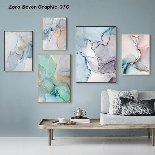 Colorful Abstract Painting Pastel Tones Marbleized Effect Picture Canvas Prints And Poster Wall Art Decoration For Living Room