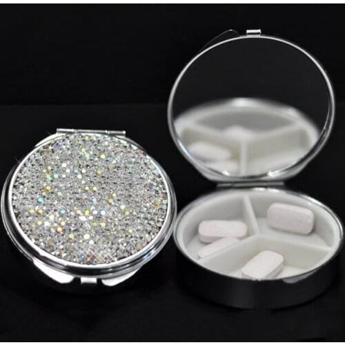 Creative Diamond Small Medicine Box Portable Mini Stainless Steel With Mirror Ring Earring Jewelry Multipurpose Storage Box Gift