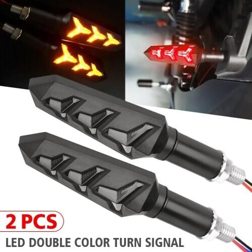 Mayitr 2pcs 12V Motorcycle Amber LED Flowing Water Turn Signal Indicators Blinker Light Red Brake Stop Lamp Accessories