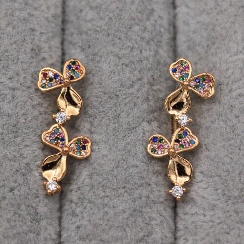 Trendy Clip Earrings Red Green Cubic Zirconia Gold Plated Copper Earring For Women Fashion Jewelry Accessories Wedding Gift