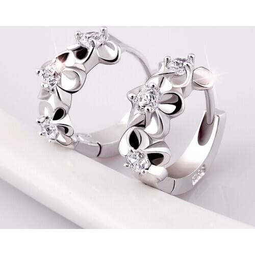 BAOSHINA Trendy Flower Crystal WomenS Earrings Copper Purple Sliver Color for Women Fashion Jewelry Whole Sale