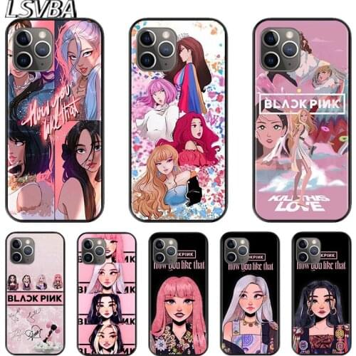 Cartoon Bulckpinks For Apple iPhone 12 11 XS Pro Max Mini XR X 8 7 6 6S Plus 5 SE 2020 Black Cover Phone Case