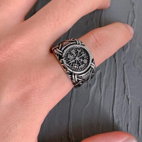 Mens Stainless Steel Jewelry Nordic Viking Pirate Compass Ring Motorcycle Party Biker Finger Ring Punk Wedding Jewelry