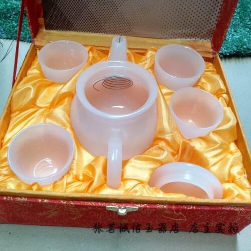 Jade tea set, jade teapot, jade tea set set, teacup, natural glazed jade, jade green jade jug, jade jug decoration