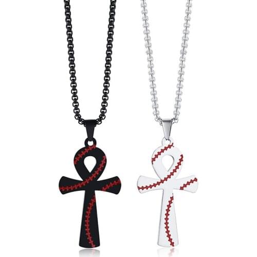 2021 Fashion Stainless Steel Material Baseball Pattern Anka Cross Pendant Charming And Personalized Necklace Suitable For Men