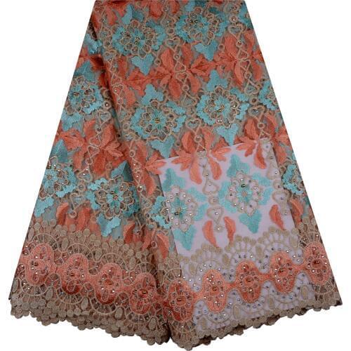 Peach Color Nigerian French Lace Fabric With Stone Latest African Tulle Lace Fabric High Quality African Lace Wedding FabricF880